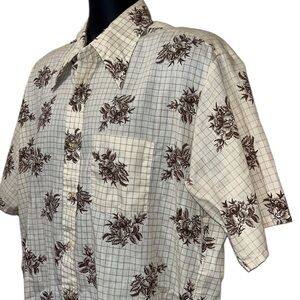 Vtg Kmart MCM 60s/70s Mens Shirt~Cream w/Brown Floral Print~sz XL**READ**